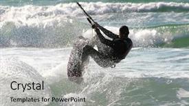  Presentation with bridge over troubled water - PPT theme enhanced with kite boarding - unidentified kitesurfer jumps background and a light gray colored foreground