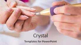  Presentation with manicure - PPT theme enhanced with kite crayons - hands during manicure care session background and a light gray colored foreground