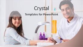  Presentation with elderly care helping hands - Slides with kite crayons - hands during manicure care session background and a white colored foreground