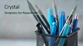  Presentation with metal - Amazing PPT theme having kite crayons - pens and pencils in metal backdrop and a light gray colored foreground