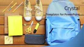  Presentation with backpack - Presentation with kite crayons - school set with backpack shoes background and a yellow colored foreground