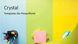  Presentation with texture - Slide deck featuring kite crayons - school supplies at abstract colorful background and a yellow colored foreground