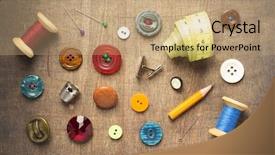  Presentation with sewing tools - Presentation theme with kite crayons - sewing tools and accessories background and a coral colored foreground