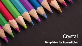  Presentation with dark vintage wood table texture - Amazing PPT theme having kite crayons - wooden colorful pencils backdrop and a  colored foreground