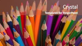  Presentation with dark vintage wood table texture - PPT theme enhanced with kite crayons - wooden colorful pencils background and a  colored foreground