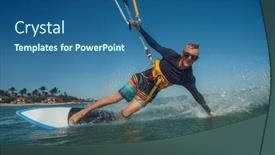  Presentation with kite - PPT theme consisting of kite-surfer-riding-a-kiteboard background and a ocean colored foreground