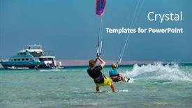  Presentation with waves red - Colorful PPT layouts enhanced with kitesurfing-on-the-waves backdrop and a teal colored foreground