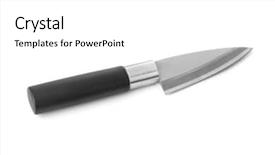  Presentation with background - Audience pleasing PPT theme consisting of kithen knife isolated on white backdrop and a  colored foreground