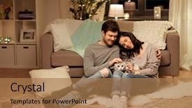  Presentation with pets - Presentation theme having kitty christmas - pets hygge and people concept background and a coral colored foreground