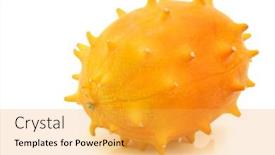  Presentation with melon - Slides having kiwano melon cucumis metuliferus african horned melon on a white background background and a yellow colored foreground