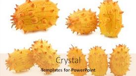  Presentation with melon - Theme with kiwano-melons-cucumis-metuliferus-african background and a yellow colored foreground