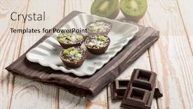  Presentation with kiwi - Cool new PPT theme with kiwi-chocolates-with-grated-coconuts backdrop and a soft green colored foreground