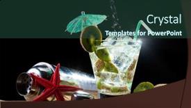  Presentation with kiwi - Amazing slide set having kiwi-cocktail-on-the-sand backdrop and a ocean colored foreground