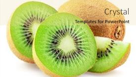  Presentation with kiwi fruit - PPT theme with kiwi-fruit-and-kiwi-slices background and a blonde colored foreground