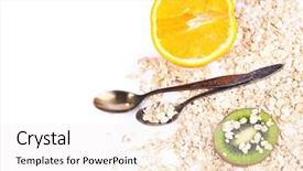  Presentation with kiwi fruit - PPT theme featuring collage of lipsticks on a white background background and a lemonade colored foreground