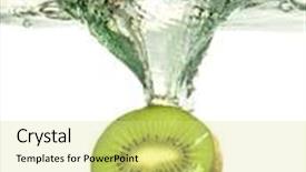  Presentation with kiwi - Cool new slides with kiwi slice splashing into water over white background backdrop and a blonde colored foreground