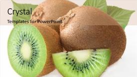  Presentation with kiwi fruit - Amazing PPT theme having kiwi with leaves backdrop and a coral colored foreground