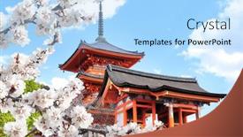  Presentation with japan sakura - Presentation design with kiyomizu-dera-temple-clean-water background and a light blue colored foreground