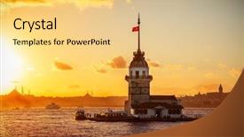  Presentation with istanbul - Colorful presentation theme enhanced with kiza - maiden's tower - istanbul turkey backdrop and a yellow colored foreground