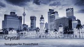  Presentation with malaysia buildings kuala lumpur - Beautiful PPT theme featuring kl tower - city scenery with old buildings backdrop and a light blue colored foreground