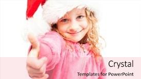  Presentation with save girl child - Slide set having klaus - girl in santa hat child background and a coral colored foreground