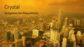  Presentation with kuala lumpur malaysia skyline - PPT layouts featuring klcc - aerial view with golden sunset background and a gold colored foreground