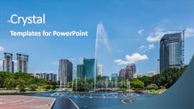  Presentation with kuala lumpur malaysia skyline - PPT theme featuring klcc - skyline of central business district background and a teal colored foreground