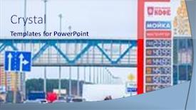  Presentation with petrol station - Beautiful presentation design featuring klimovsk-moscow-region-russia-april backdrop and a sky blue colored foreground