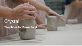  Presentation with pottery - Presentation design featuring kneading-clay-material-before-making background and a violet colored foreground