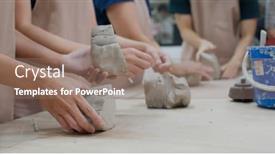 Presentation with pottery - Cool new PPT theme with kneading-clay-material-before-making backdrop and a coral colored foreground
