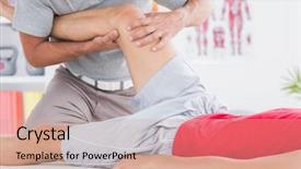  Presentation with knee - Colorful slide deck enhanced with knee examination - man having leg massage backdrop and a coral colored foreground