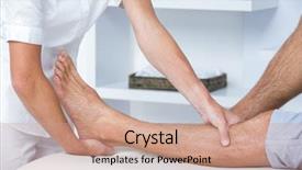  Presentation with medical spa massage outdoor balinese - Slide set consisting of knee injury - man having leg massage background and a  colored foreground