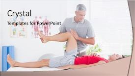  Presentation with masseur doing massage spa - Colorful presentation theme enhanced with knee injury - physiotherapist doing leg massage backdrop and a white colored foreground