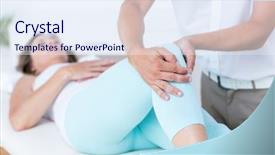  Presentation with physiotherapist - Slide set with knee injury - physiotherapist doing leg massage background and a sky blue colored foreground