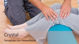  Presentation with senior fitness - Cool new presentation theme with knee injury - trainer working with senior woman backdrop and a coral colored foreground