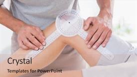  Presentation with doctor office - Cool new PPT layouts with knee joint - doctor examining man leg backdrop and a coral colored foreground