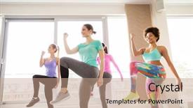  Presentation with group training - Cool new presentation theme with knee motion - fitness sport training exercising backdrop and a coral colored foreground