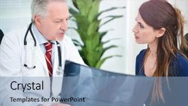  Presentation with knee - Slide deck having knee radiography - doctor talking to a patient background and a  colored foreground