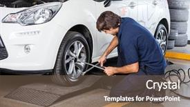  Presentation with kneeling - Slides enhanced with kneeling - mechanic repairing car tire background and a violet colored foreground