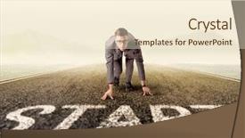  Presentation with kneeling - Colorful PPT layouts enhanced with initiate - young determined businessman kneeling backdrop and a cream colored foreground