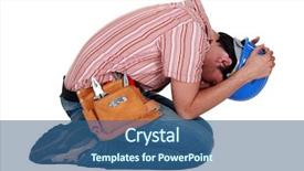  Presentation with construction - PPT theme featuring knees praying - construction worker protecting his head background and a  colored foreground