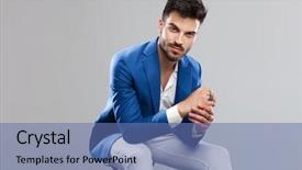  Presentation with smart light - Presentation enhanced with knees praying - portrait of smiling smart casual background and a ocean colored foreground