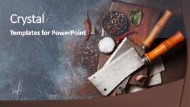  Presentation with knives - Cool new theme with knife - butcher vintage meat knives backdrop and a gray colored foreground