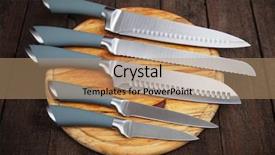 Presentation with knives - Slide deck with knife - set of five kitchen knives background and a coral colored foreground
