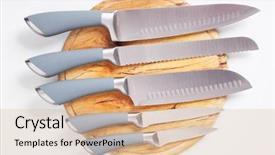  Presentation with knives - Slides having knife - set of five modern kitchen background and a coral colored foreground