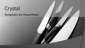 Presentation with knives - Presentation theme having knife - set of professional kitchen knives background and a light gray colored foreground
