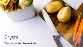  Presentation with composting - Presentation theme enhanced with knife-and-vegetables-on-chopping background and a sky blue colored foreground
