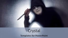  Presentation with cyber crime hood and mask - Colorful slide deck enhanced with knife behind a dusty scratch backdrop and a light blue colored foreground