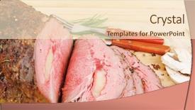  Presentation with rustic wood wooden frame - PPT theme with knife fark - beef barbecue served on big background and a  colored foreground