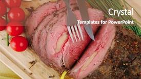  Presentation with non gmo beef - Presentation theme enhanced with knife fark - beef barbecue served on big background and a coral colored foreground
